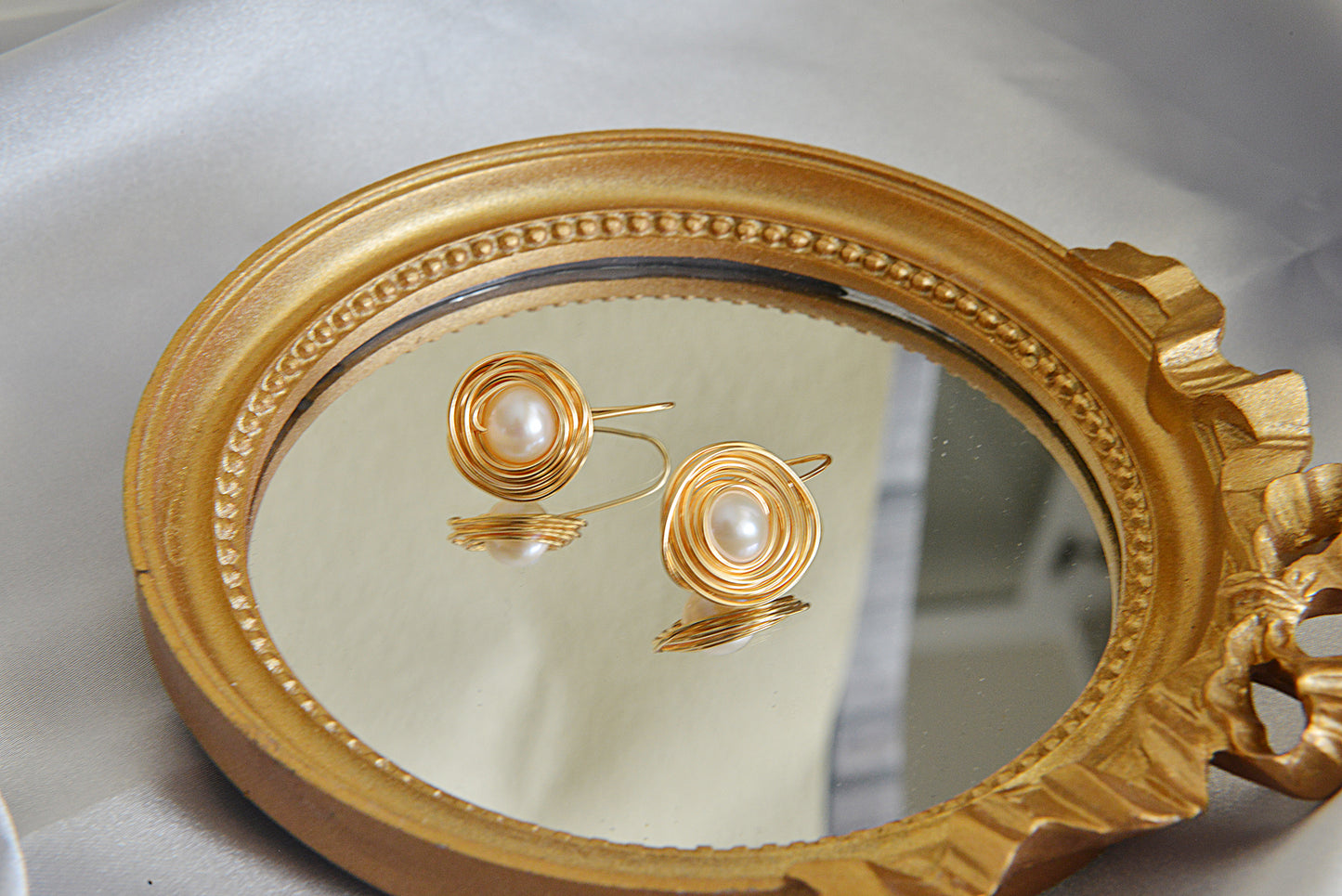 Handmade Bird Nest Earrings/ Brass Nest Earrings/Genuine Pearl Earrings