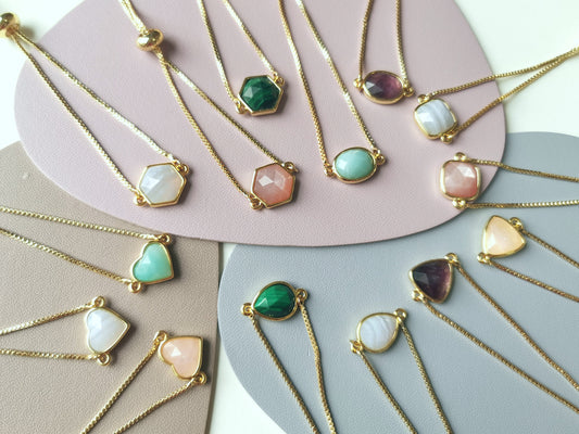 Handmade natural gemstone Bracelet, Gold crystal Jewelry, Adjustable Bracelet,  Box Chain Bracelet, Celestial Jewelry, amazonite, malachite