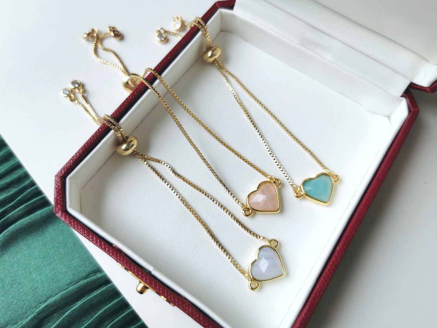Handmade natural gemstone Bracelet, Gold crystal Jewelry, Adjustable Bracelet,  Box Chain Bracelet, Celestial Jewelry, amazonite, malachite