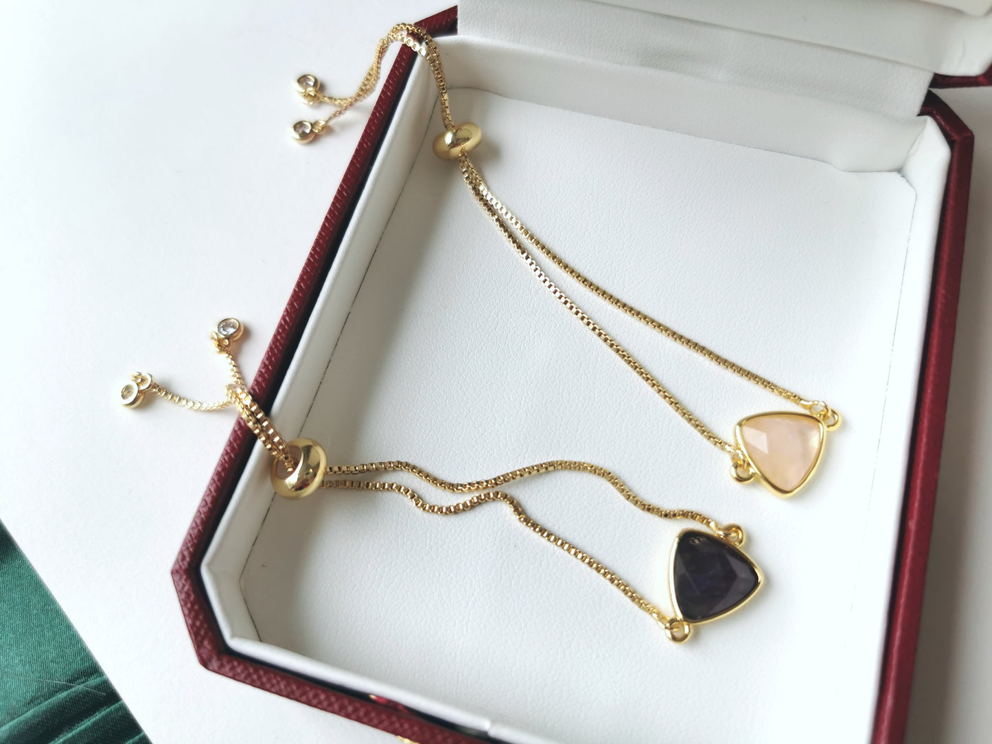 Handmade natural gemstone Bracelet, Gold crystal Jewelry, Adjustable Bracelet,  Box Chain Bracelet, Celestial Jewelry, amazonite, malachite