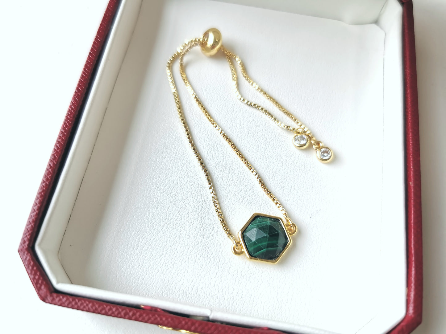 Handmade natural gemstone Bracelet, Gold crystal Jewelry, Adjustable Bracelet,  Box Chain Bracelet, Celestial Jewelry, amazonite, malachite