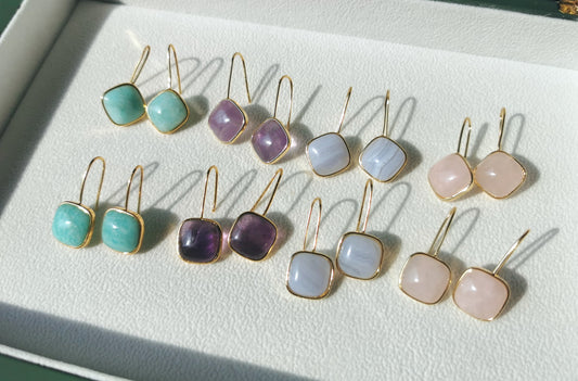 Handmade Natural Gemstone/Real Gemstone Earrings/Amethyst Earrings, Amazonite Earring, Rose Quartz Earrings, Blue Lace Agate Earrings