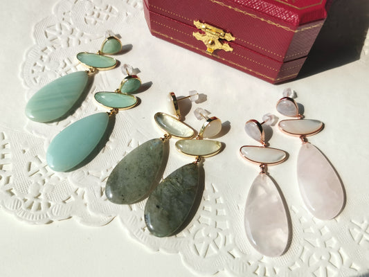 Handmade Natural Gemstone Earrings/Amazonite Earrings/Rose Quartz Earrings/Glitter stone Earrings