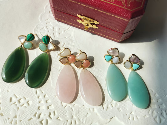 Handmade Amazonite Earrings, Rose Quartz Earrings, Green Aventurine Earrings
