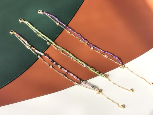 Handmade Natural Gemstone/ Real Crystal Jewelry/Peridot Bracelet/Amethyst Bracelet/Tourmaline Bracelet/Tourmaline Earrings/