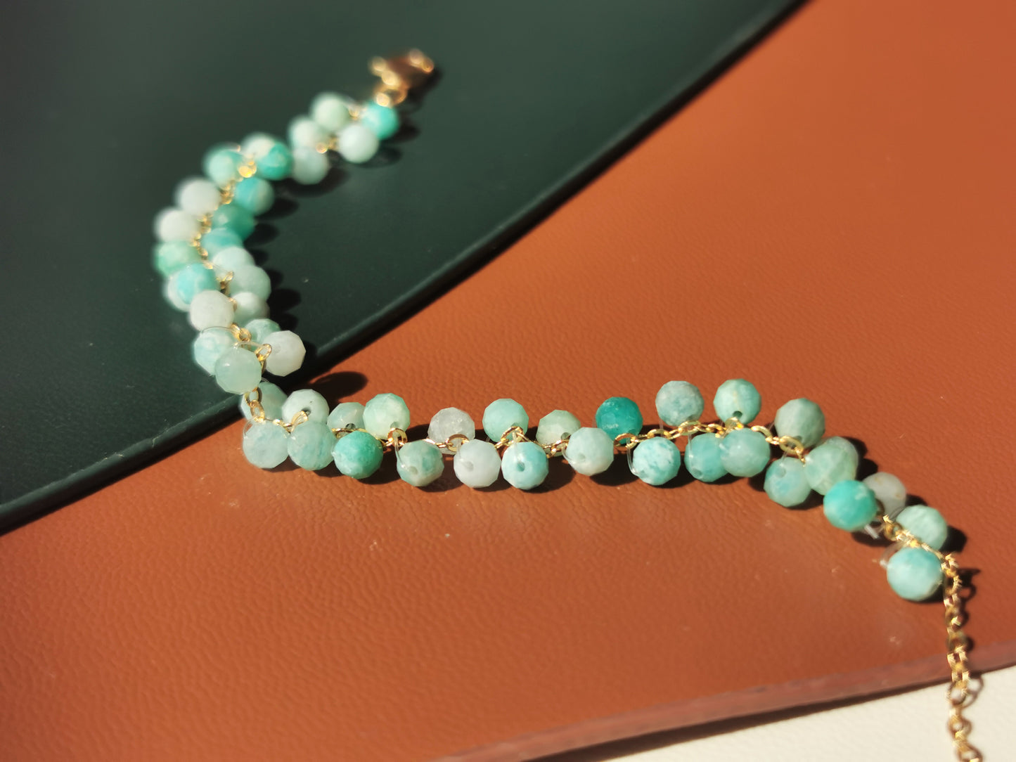 Handmade Natural Gemstone/Real Gemstone/Amazonite Woven Choker/Amazonite Bracelet/Natural Gemstone Jewelry