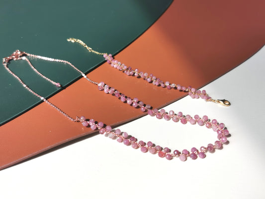 Handmade Natural Gemstone/ Real Crystal Jewelry Set/Red Woven Tourmaline Choker/Tourmaline Necklace/Tourmaline Bracelet/Natural Gemstone