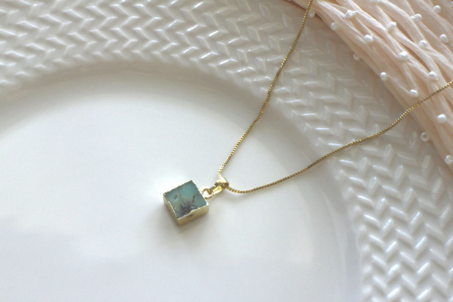 Handmade Natural Gemstone Jewelry/chrysoprasus  Necklace/Chrysoprase gemstone jewelry/Square Pendent Necklace/