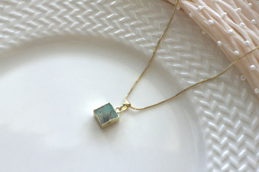 Handmade Natural Gemstone Jewelry/chrysoprasus  Necklace/Chrysoprase gemstone jewelry/Square Pendent Necklace/