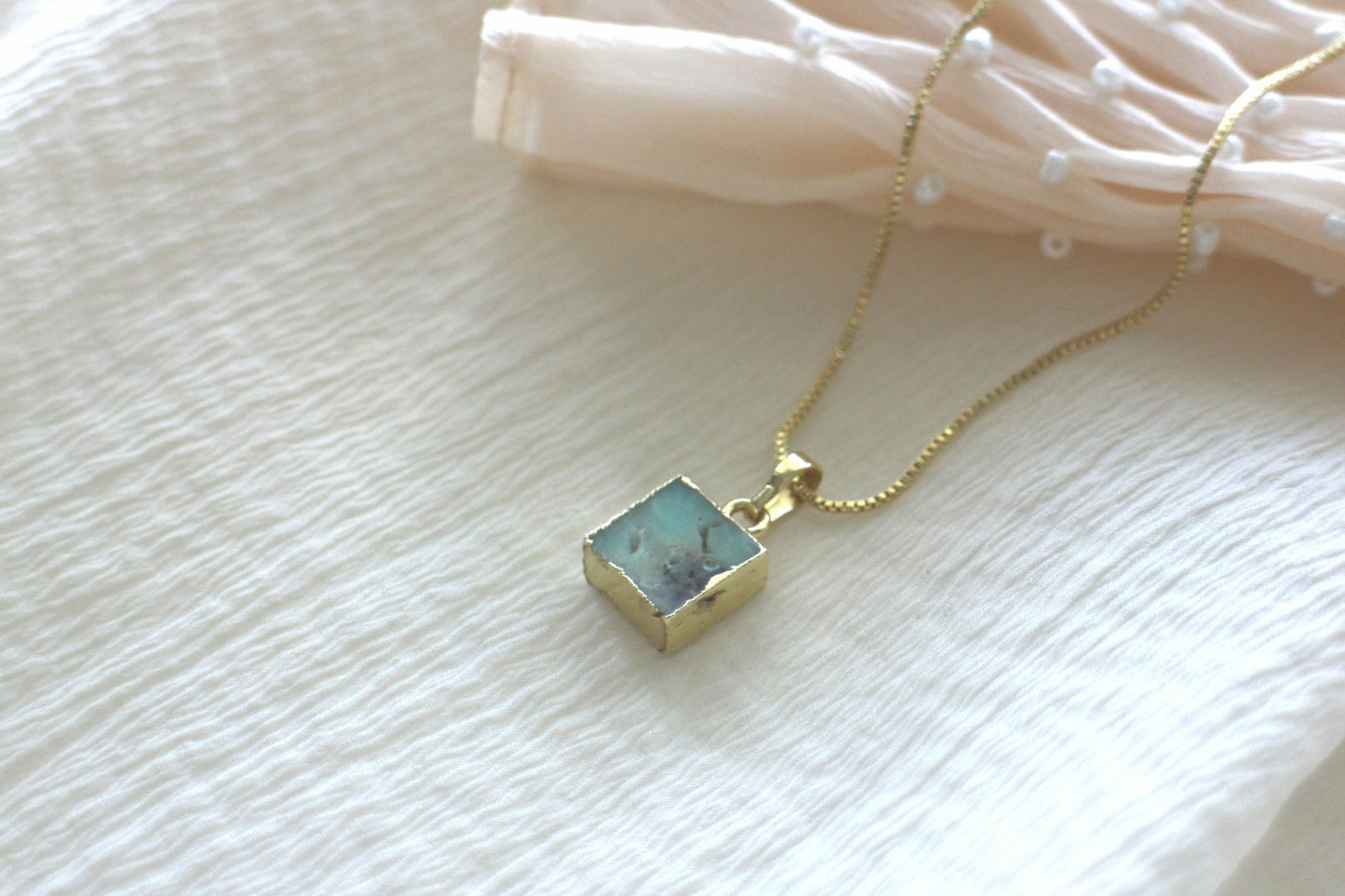 Handmade Natural Gemstone Jewelry/chrysoprasus  Necklace/Chrysoprase gemstone jewelry/Square Pendent Necklace/