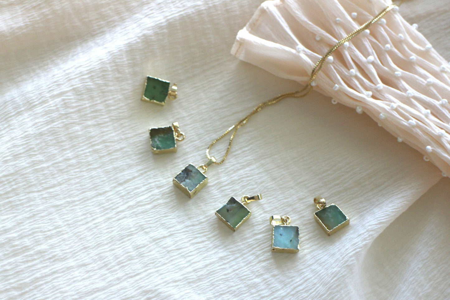 Handmade Natural Gemstone Jewelry/chrysoprasus  Necklace/Chrysoprase gemstone jewelry/Square Pendent Necklace/