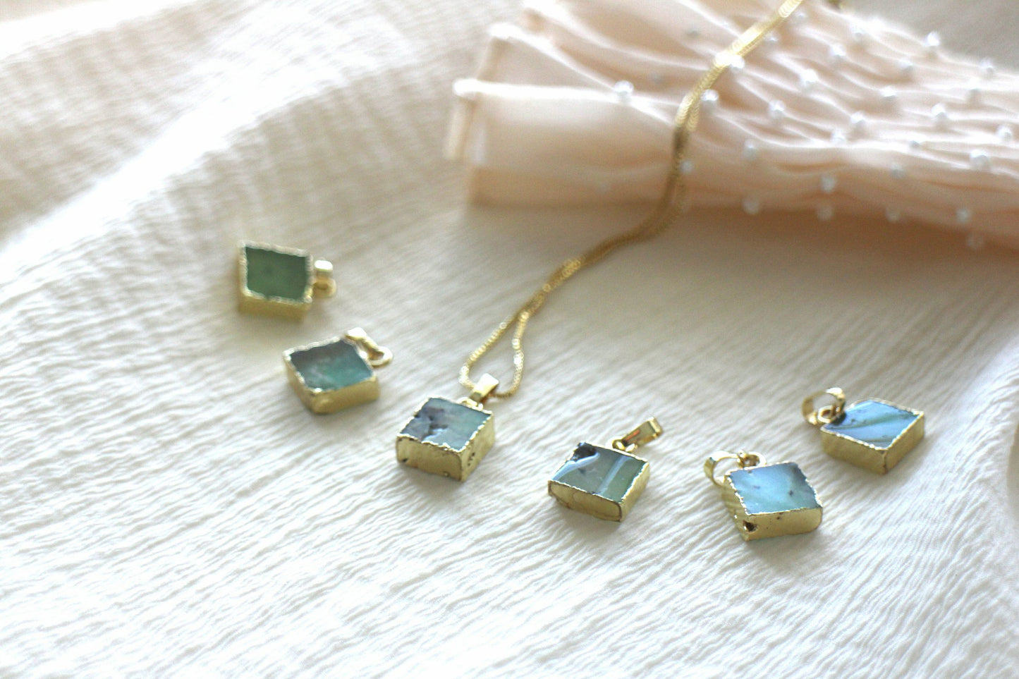 Handmade Natural Gemstone Jewelry/chrysoprasus  Necklace/Chrysoprase gemstone jewelry/Square Pendent Necklace/