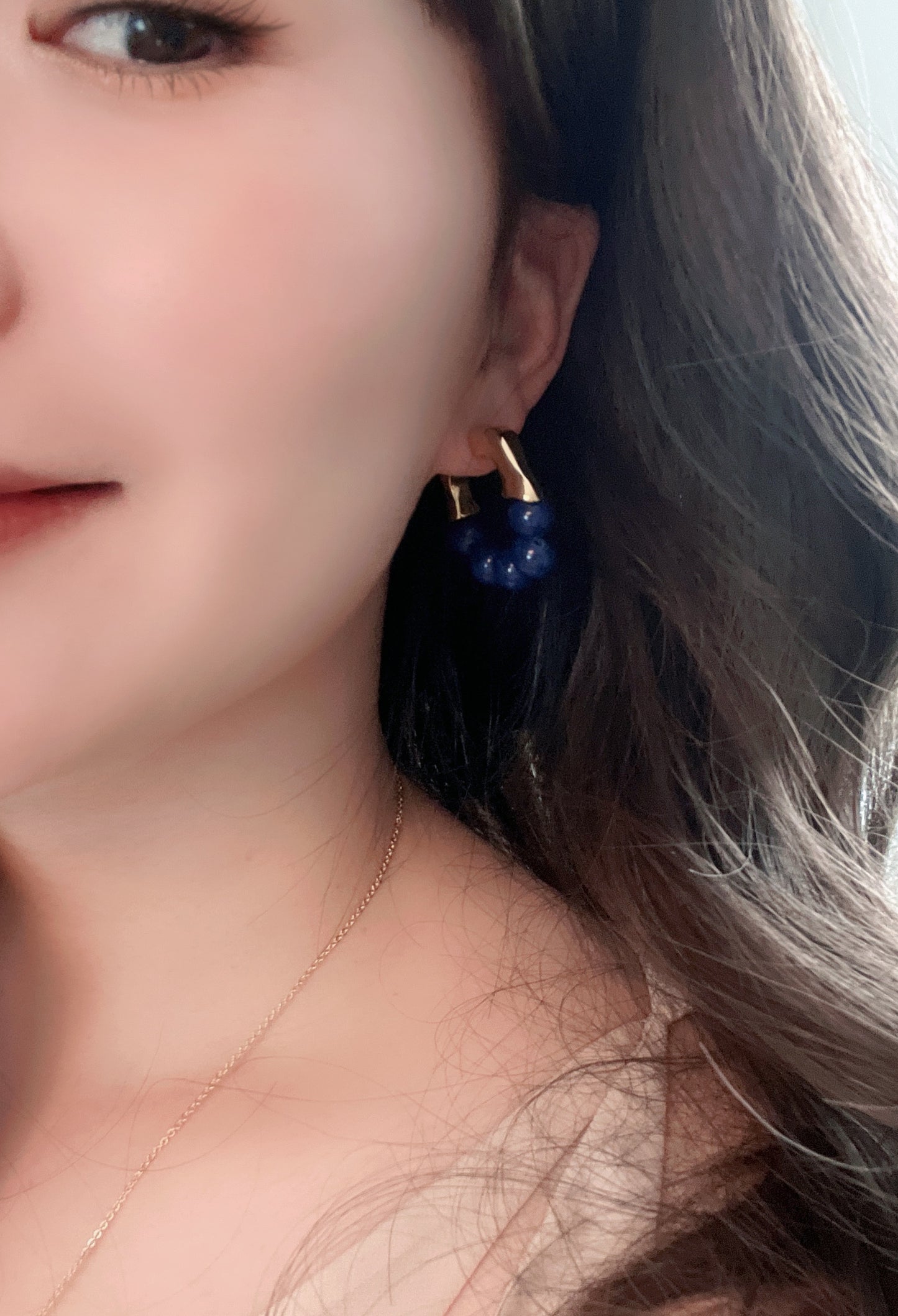 Handmade  Natural Gemstone/Lapis Lazuli Hoop Earrings/