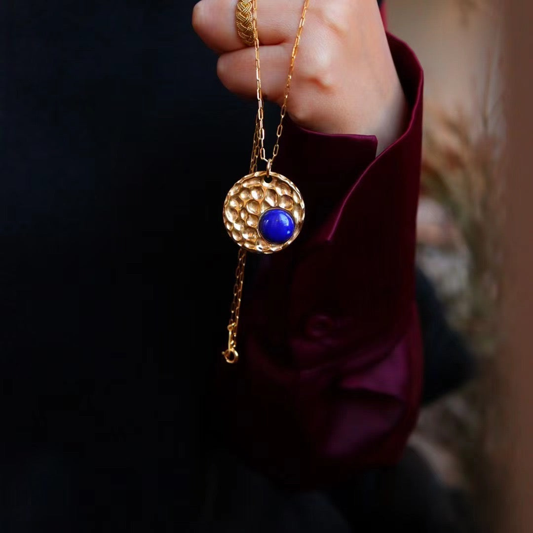 Two ways to wear / front natural lapis lazuli necklace / reverse owl sweater chain
