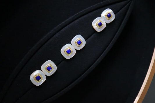 Lapis Lazuli +White Shell Stub Earrings / Sterling Silver /Blue Natural Gemstone Elegant design