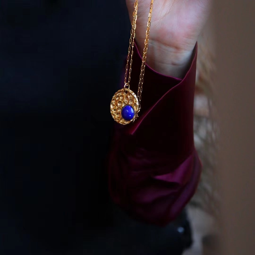 Two ways to wear / front natural lapis lazuli necklace / reverse owl sweater chain