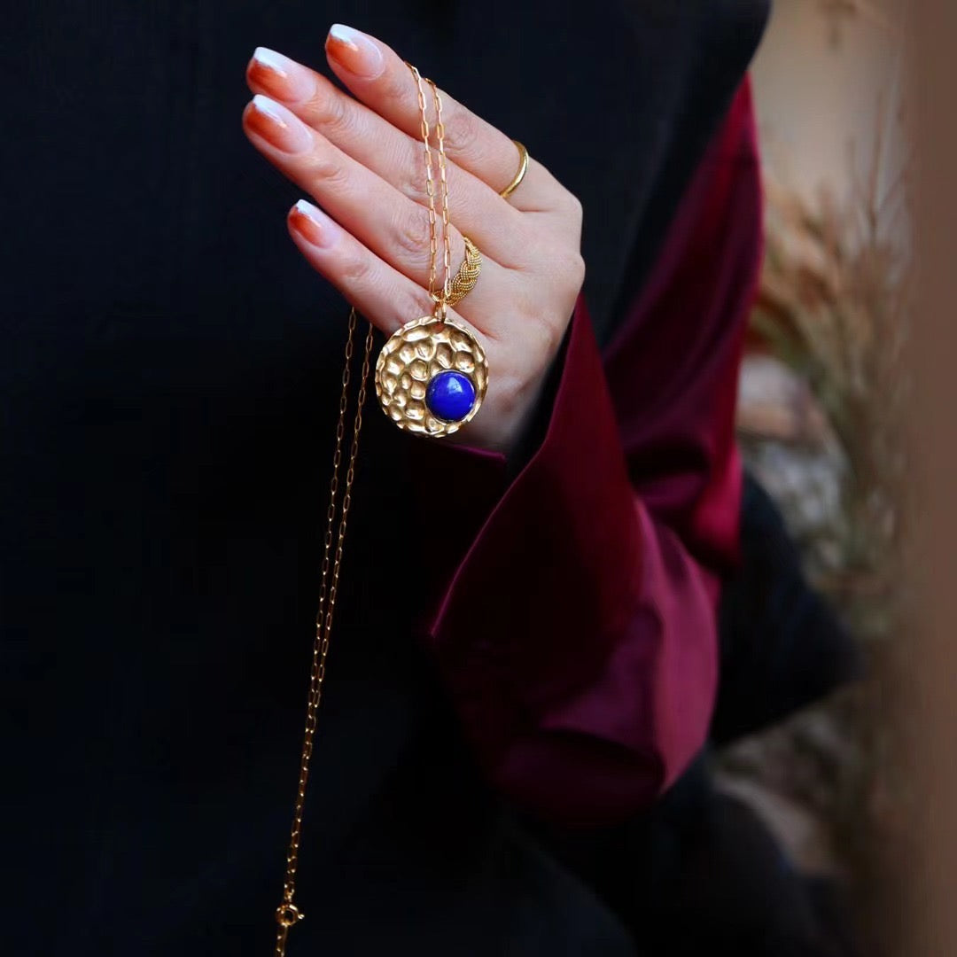 Two ways to wear / front natural lapis lazuli necklace / reverse owl sweater chain