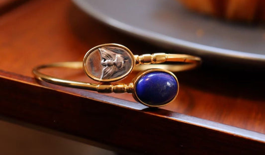 Natural Gemstone Bracelet/Lapis lazuli +Indian Eagle Ancient Coin Bracelet
