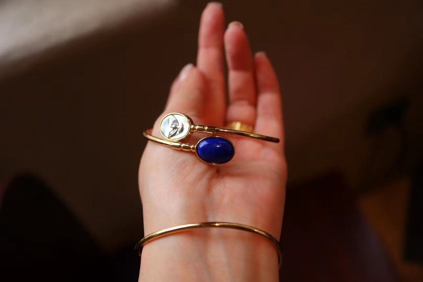 Natural Gemstone Bracelet/Lapis lazuli +Indian Eagle Ancient Coin Bracelet