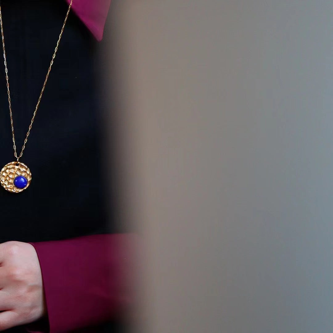 Two ways to wear / front natural lapis lazuli necklace / reverse owl sweater chain