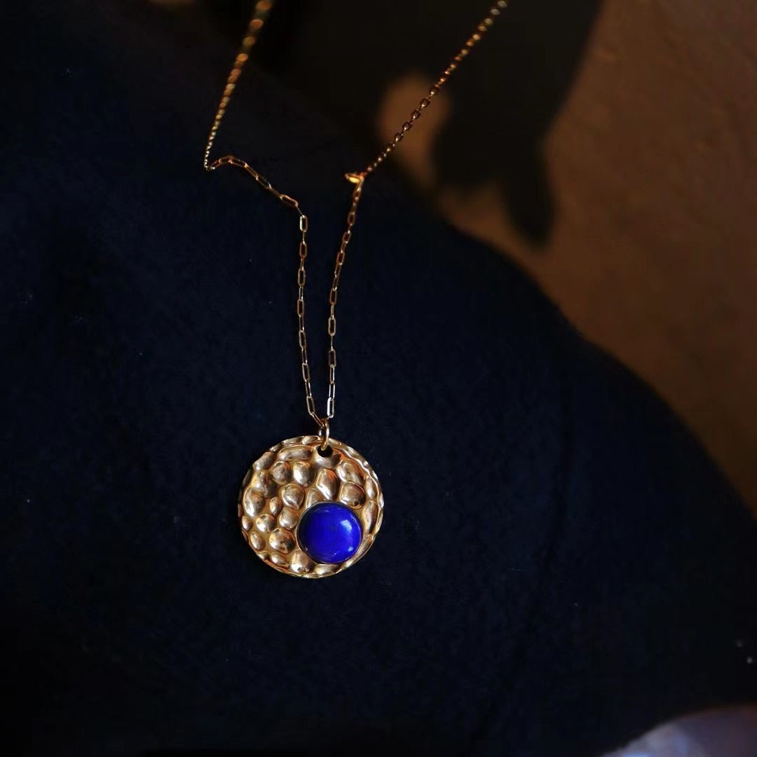 Two ways to wear / front natural lapis lazuli necklace / reverse owl sweater chain