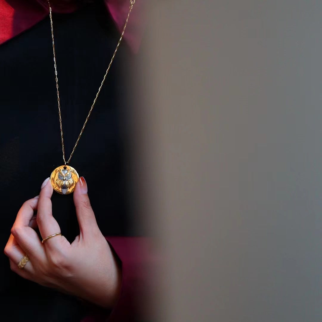 Two ways to wear / front natural lapis lazuli necklace / reverse owl sweater chain