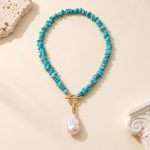 Turquoise Chip Baroque Pearl Toggle Necklace