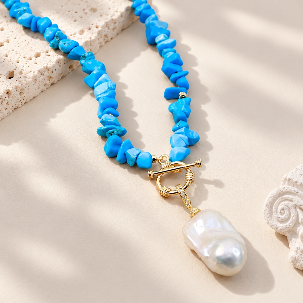 Convertible Turquoise Chip Baroque Pearl Necklace