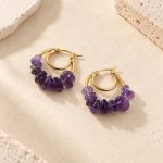 Purple amethyst chip double hoop earrings in a gold-tone finish