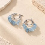 Pale blue gemstone chip double hoop earrings in a silver-tone finish