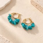 Turquoise chip double hoop earrings in a gold-tone finish