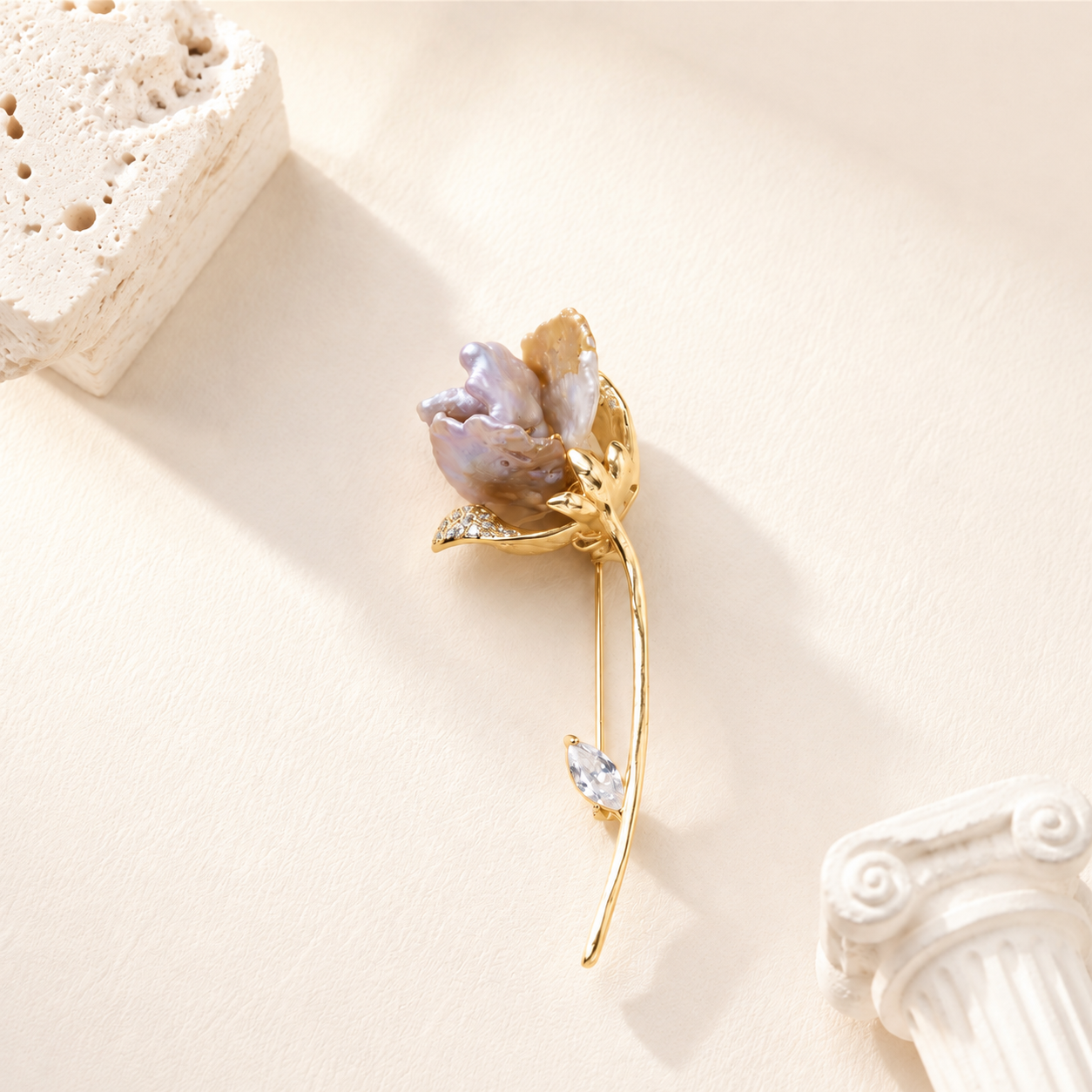 Lotus Baroque Pearl Stem Brooch