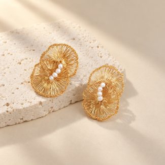 Wire Crochet Freshwater Pearl Flower Earrings