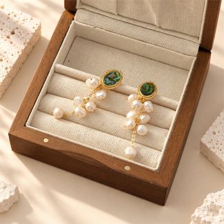 Abalone Shell Pearl Cluster Drop Earrings