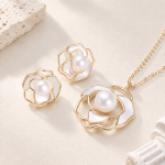 Open Petal Pearl Pendant and Stud Set
