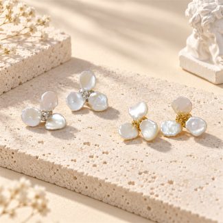 Three-Petal Baroque Pearl Flower Stud Earrings