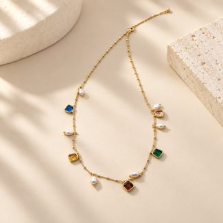 Colorful Glass Freshwater Pearl Charm Necklace