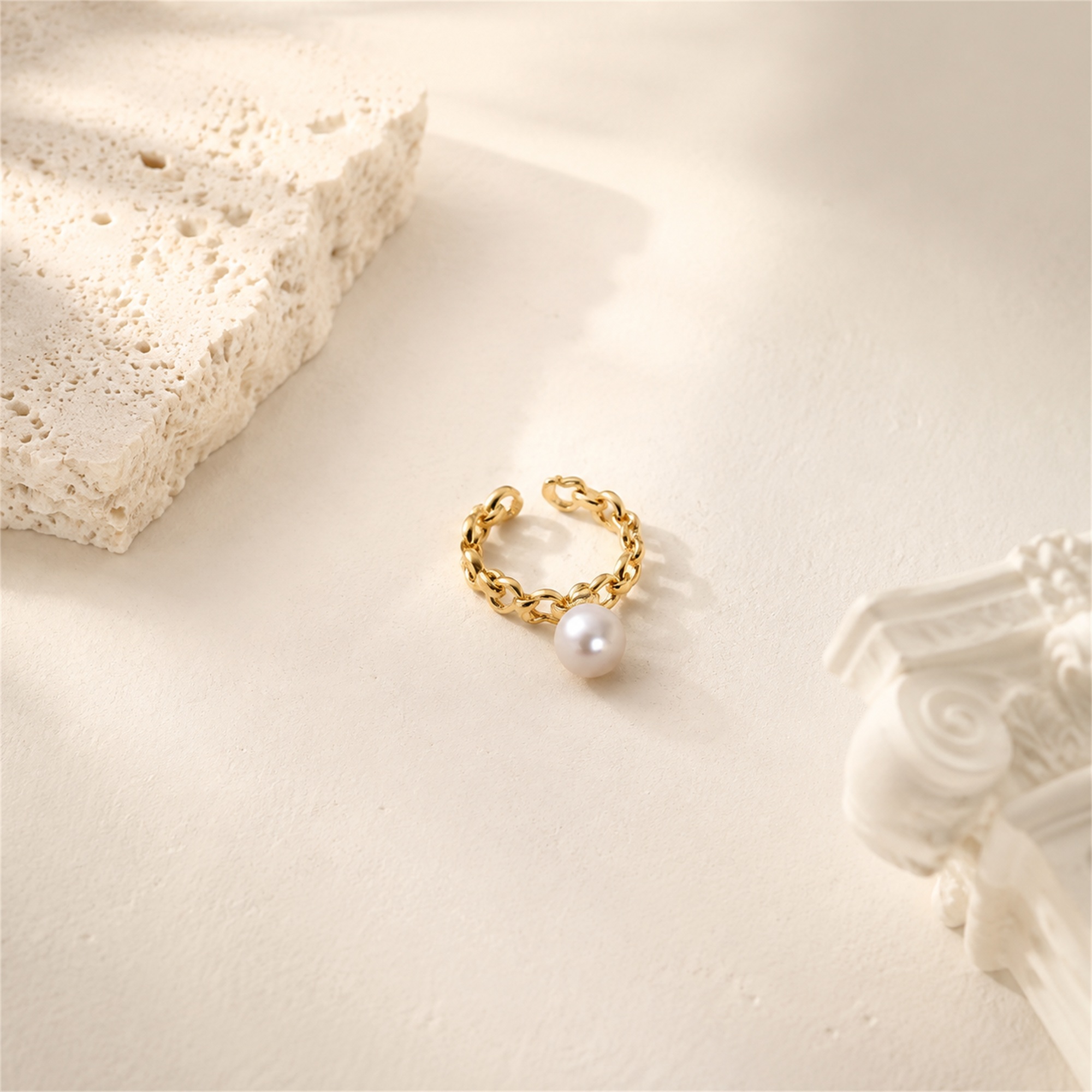 Linked Heart Freshwater Pearl Charm Ring