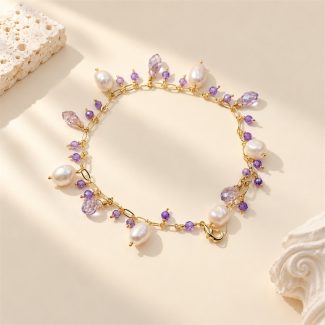 Amethyst Freshwater Pearl Dangle Charm Bracelet