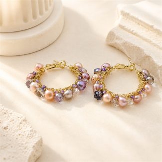 Mixed Color Freshwater Pearl Crystal Hoop Earrings