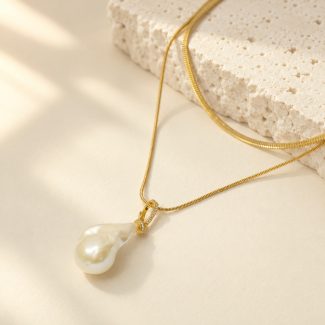Layered Chain Baroque Pearl Pendant Necklace Set
