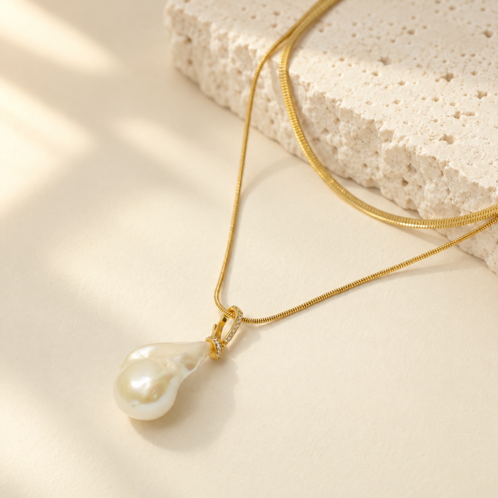 Layered Chain Baroque Pearl Pendant Necklace Set