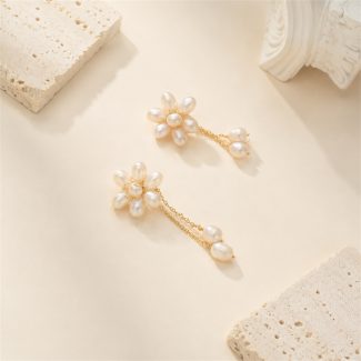 Pearl Blossom Double Tassel Drop Earrings