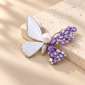 Purple Stone Mother-of-Pearl Butterfly Brooch