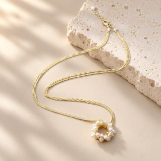 Freshwater Pearl Wreath Double Chain Necklace
