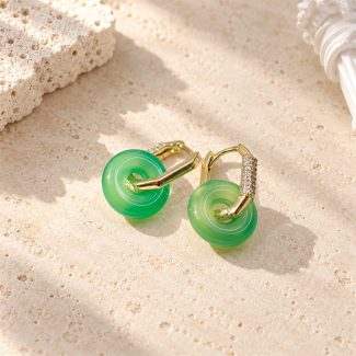 Green Agate Ring Drop Hoop Earrings