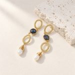 Dark pearl textured oval dangle earrings
