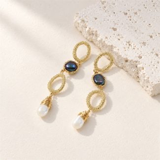 Dark pearl textured oval dangle earrings