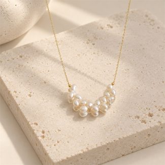 Side-Drilled Rice Pearl Cluster Necklace