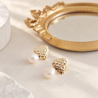 Hammered Fan Pearl Drop Earrings